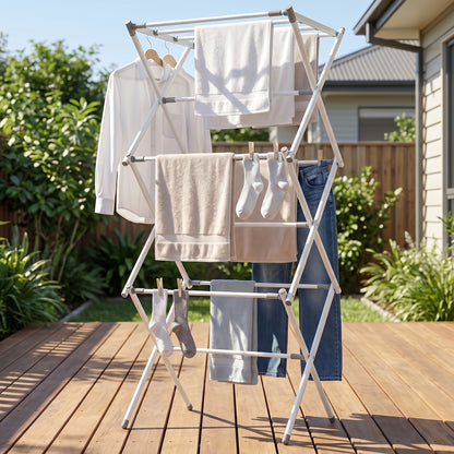 Metal Foldable Clothes Drying Rack Three Tier for Travel Use (1 Pc)