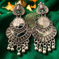 Elegant Oxidized Silver Black Stone Long Drop Earrings for Women & Girls
