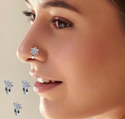 Non-Piercing CZ Stone Nose Clip/Press Nath | Multi-Design Combo Pack of 3