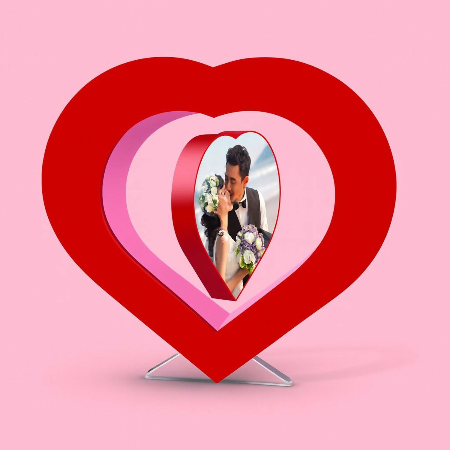 Heart Shape floating Photo Frame with Moving Art Desk Display