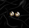 Gold Pearl Stud Earrings Elegant Minimalist Korean Style for Women