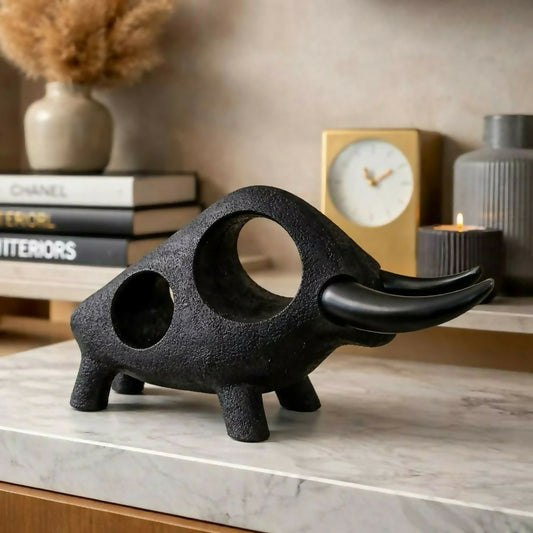 Modern resin bull sculpture with textured finish, stylish home decor piece