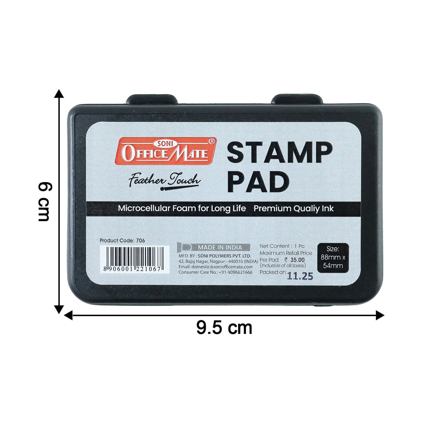 Officemate Small Stamp Pad Feather Touch Black Ink Long-Life Micro Cellular Foam (88cm x54cm)