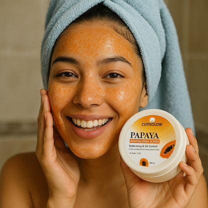 Eyelet Papaya Revitalizing Scrub – Exfoliating Face & Body Scrub for Oil Control, Dead Skin Cell Removal & Smooth Polished Skin (100ml)