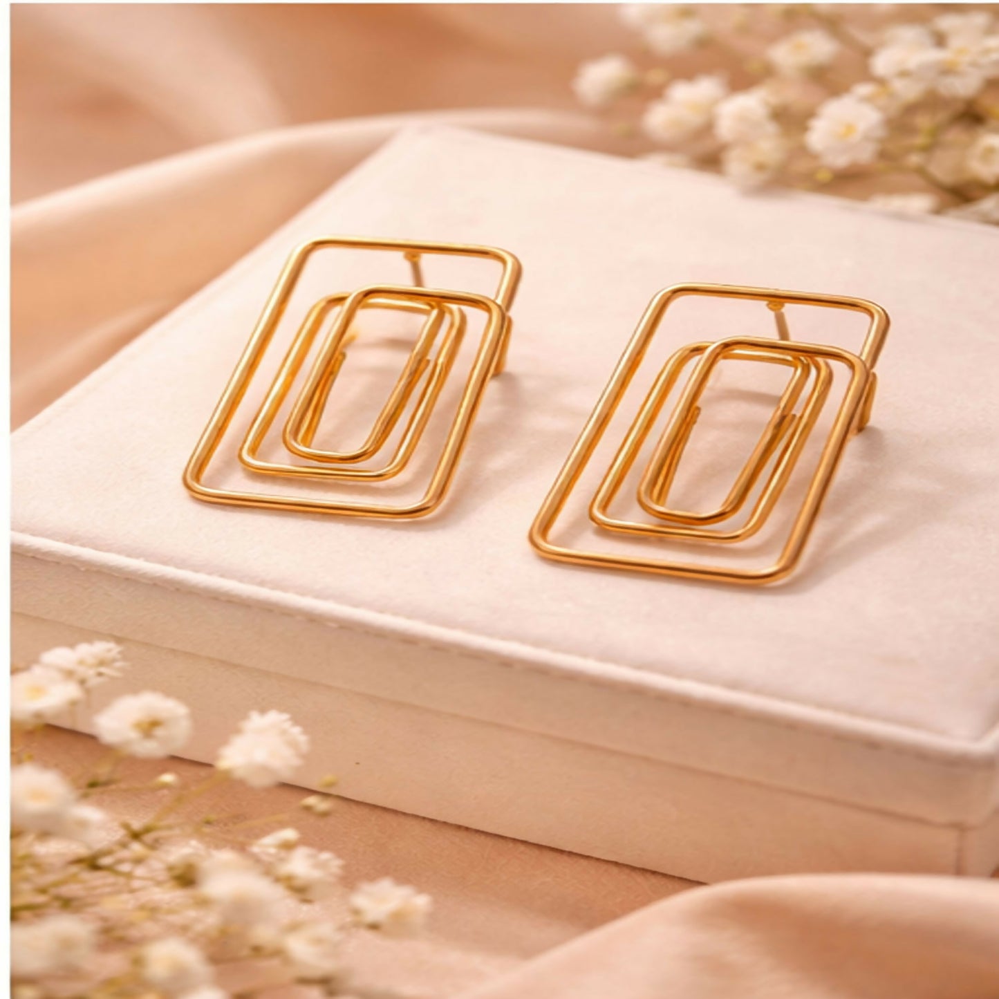 Elegant Gold Finish Geometric Rectangle Earrings for Women | Modern Minimalist Drop Earrings | Lightweight Fashion Jewelry