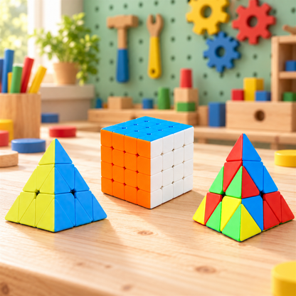 Kids Magic Puzzle Cube Combo – 5x5 Cube & Pyramid Twist Puzzle Set (3 Pc)