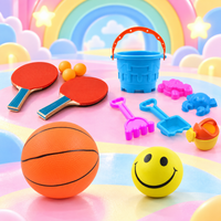 Kids Sports & Sand Play Combo – Table Tennis Racket Set, Basketball, Smiley Ball & Beach Toy Set