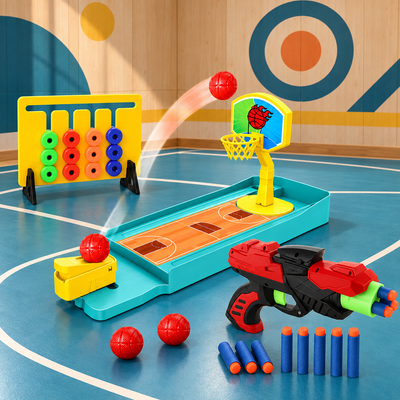 Kids Indoor Game Combo – Foam Dart Blaster, Mini Basketball Game & Counting Frame Set