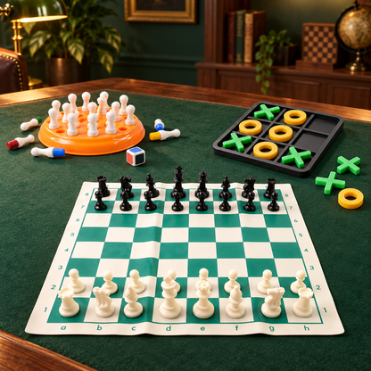 3-in-1 Classic Board Game Combo – Chess, Tic Tac Toe & Peg Solitaire Game Set