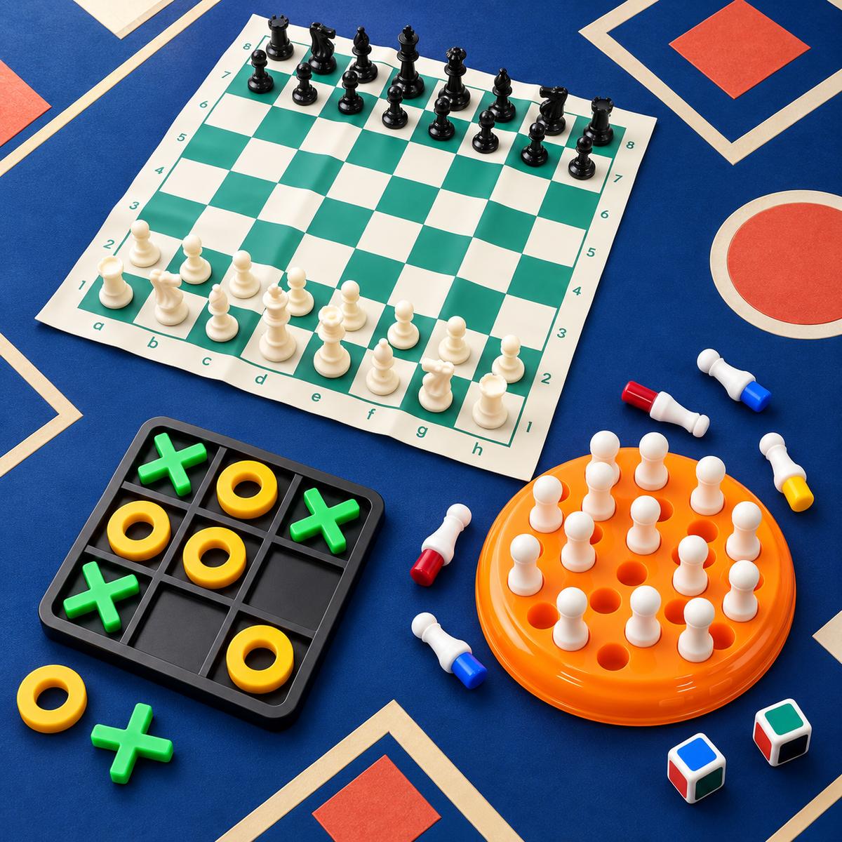 3-in-1 Classic Board Game Combo – Chess, Tic Tac Toe & Peg Solitaire Game Set