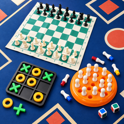 3-in-1 Classic Board Game Combo – Chess, Tic Tac Toe & Peg Solitaire Game Set