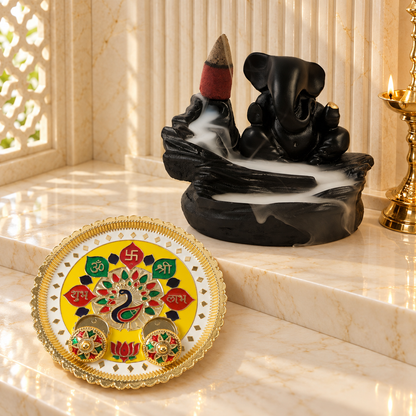 Divine Ganesha Backflow Fountain & Auspicious Puja Thali Gift Set
