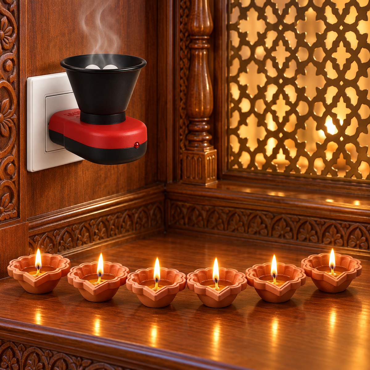 Divine Electric Kapoor Diffuser & 6-Piece Diya Set