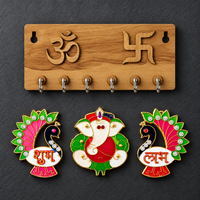 Traditional Wooden Key Holder with Shubh Labh Ganesha Decor Combo for Home Entrance