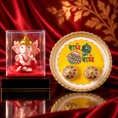 Radhe Radhe Decorative Pooja Thali with Ganesha Idol Gift Set