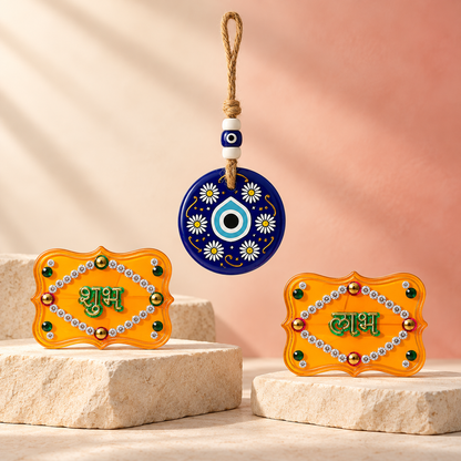 Shubh Labh & Evil Eye Decorative Hanging Set for Home Entrance