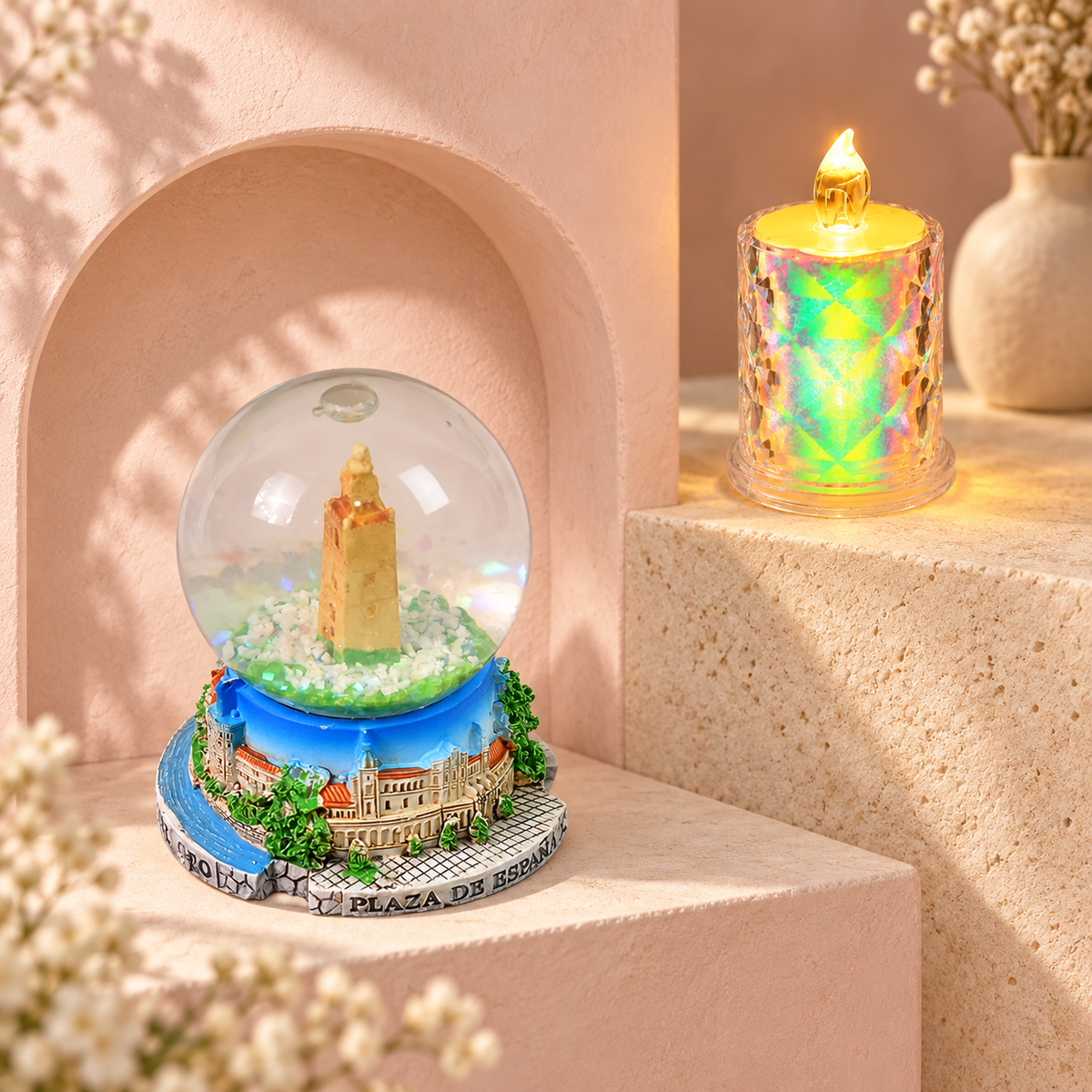 Elegant Snow Globe & LED Crystal Candle Light Home Décor Gift Set