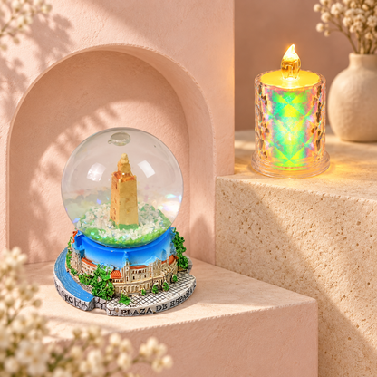 Elegant Snow Globe & LED Crystal Candle Light Home Décor Gift Set
