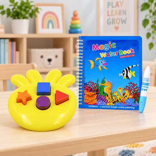 Kids Learning Combo – Magic Water Colouring Book & Flower Shape Sorter Toy