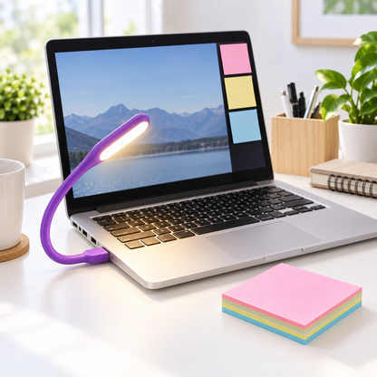 USB Flexible LED Desk Light & Multicolour Sticky Notes Combo