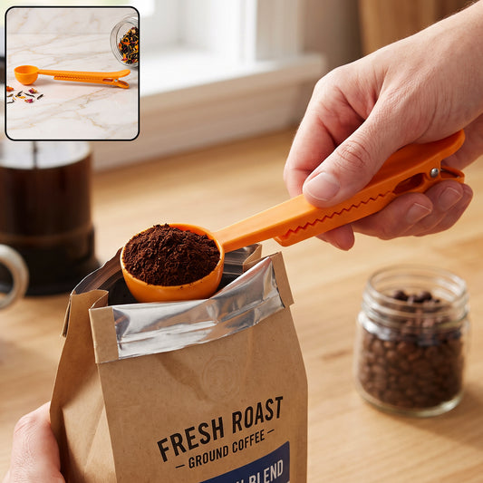 Multipurpose plastic kitchen clamp 2 in 1 measuring scoop and bag clip