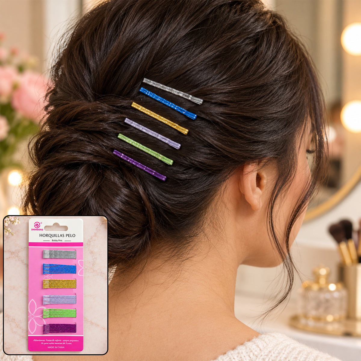 Multicolor Glitter Metal Bobby Pins Set for Hair Styling Women Girls (42 Pc)