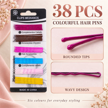 Metal Hair Pins with Wavy Design for Bun Updo and Everyday Hair Styling (38 Pc)