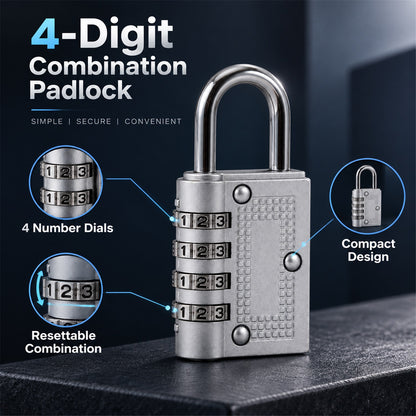 4 Digit Combination Padlock Resettable Number Lock for Luggage and...