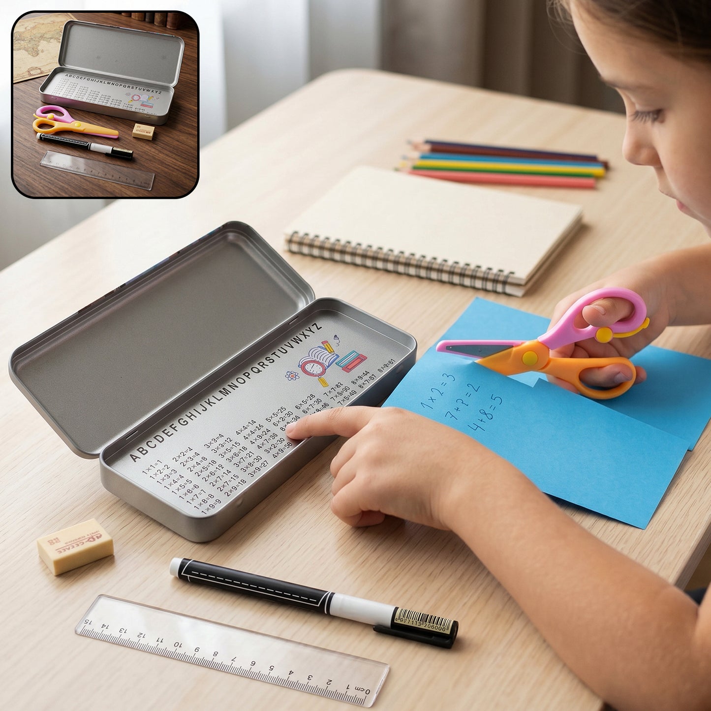 5 in 1 kids metal pencil box set school stationery storage kit