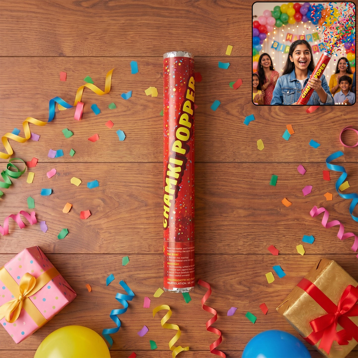 Red Chamki Confetti Party Popper for Birthday Wedding and Celebration (1 Pc)