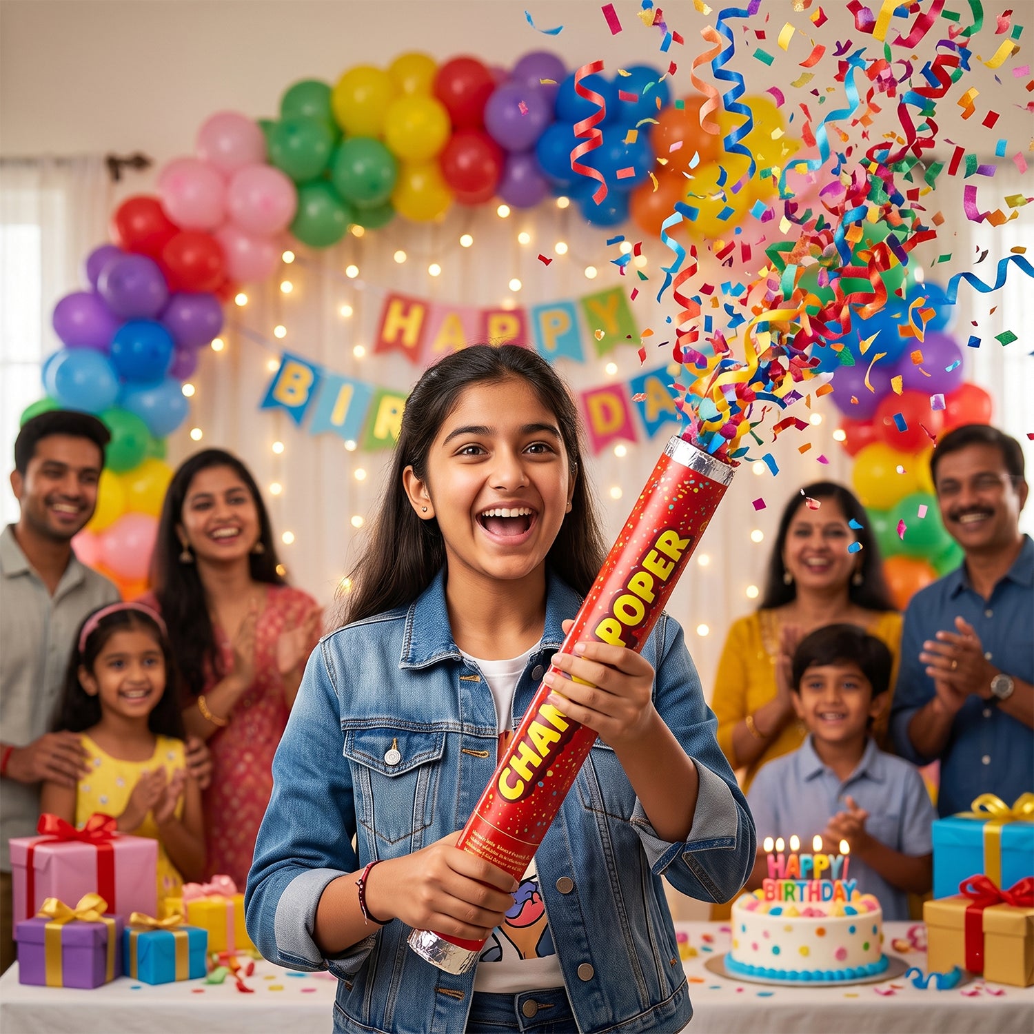 Red Chamki Confetti Party Popper for Birthday Wedding and Celebration (1 Pc)
