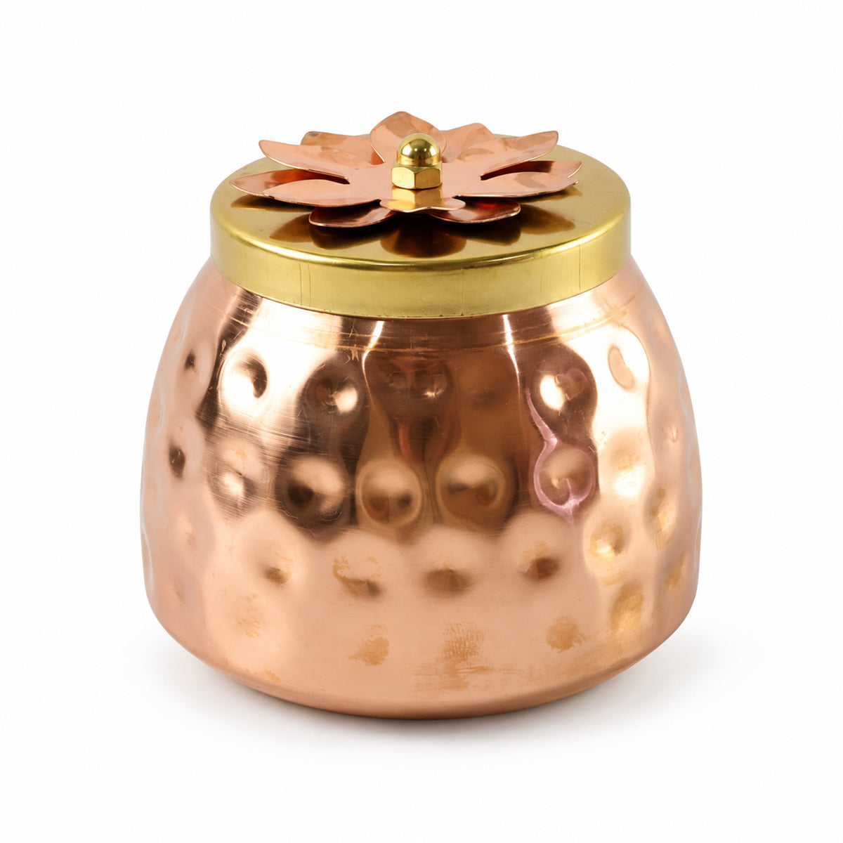 Copper Finish Storage Jar with Flower Lid for Dry Fruits and Home Decor (1 Pc)