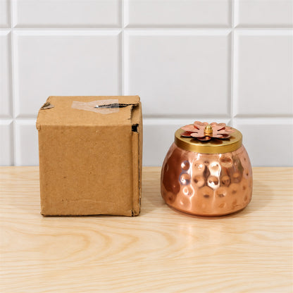 Copper Finish Storage Jar with Flower Lid for Dry Fruits and Home Decor (1 Pc)