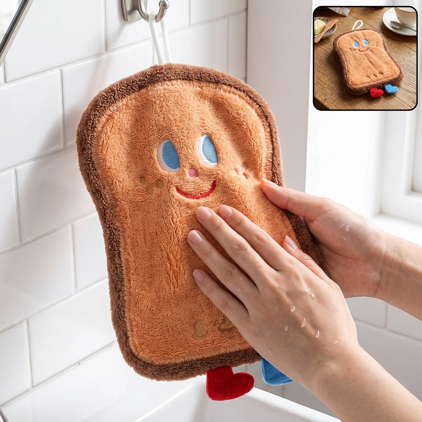 Cartoon Bread Slice Microfiber Hanging Hand Towel Quick Dry Cloth (1 Pc)