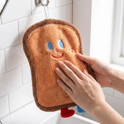 Cartoon Bread Slice Microfiber Hanging Hand Towel Quick Dry Cloth (1 Pc)