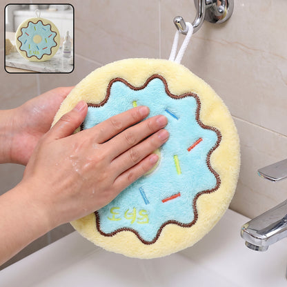 Cartoon Donut Microfiber Hanging Hand Towel Quick Dry Kitchen Cloth (1 Pc)