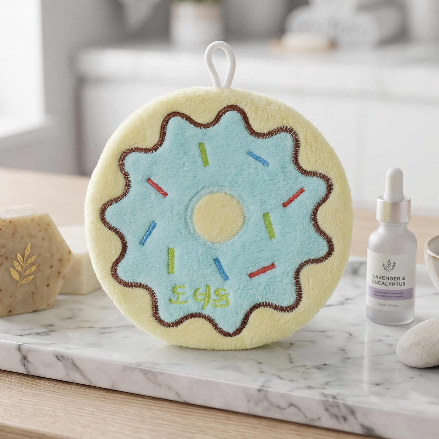 Cartoon Donut Microfiber Hanging Hand Towel Quick Dry Kitchen Cloth (1 Pc)