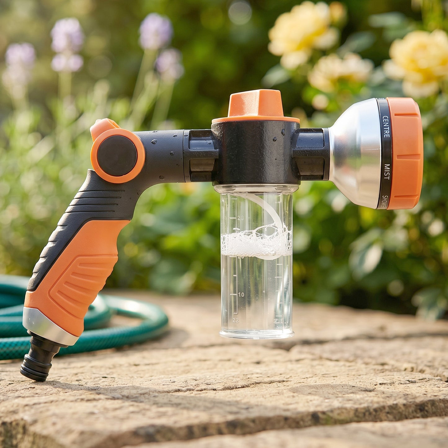 High-pressure garden hose spray gun with ergonomic handle for watering and cleaning