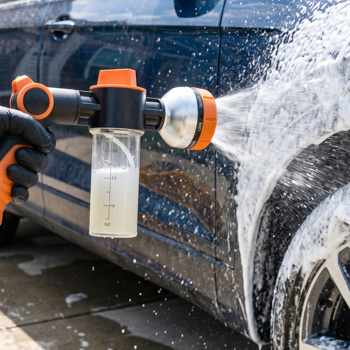 Water gun with multi-mode spray patterns connected to garden hose for car and garden cleaning