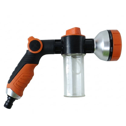 Durable ABS plastic garden hose nozzle in black and orange with ergonomic trigger