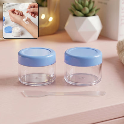 Empty Plastic Cosmetic Cream Jar Set with Spatula for Cream and Balm (2 Pc)