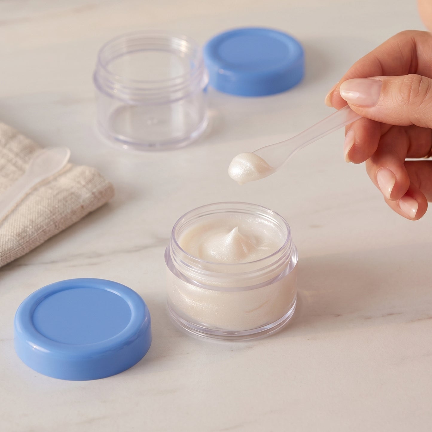 Empty Plastic Cosmetic Cream Jar Set with Spatula for Cream and Balm (2 Pc)