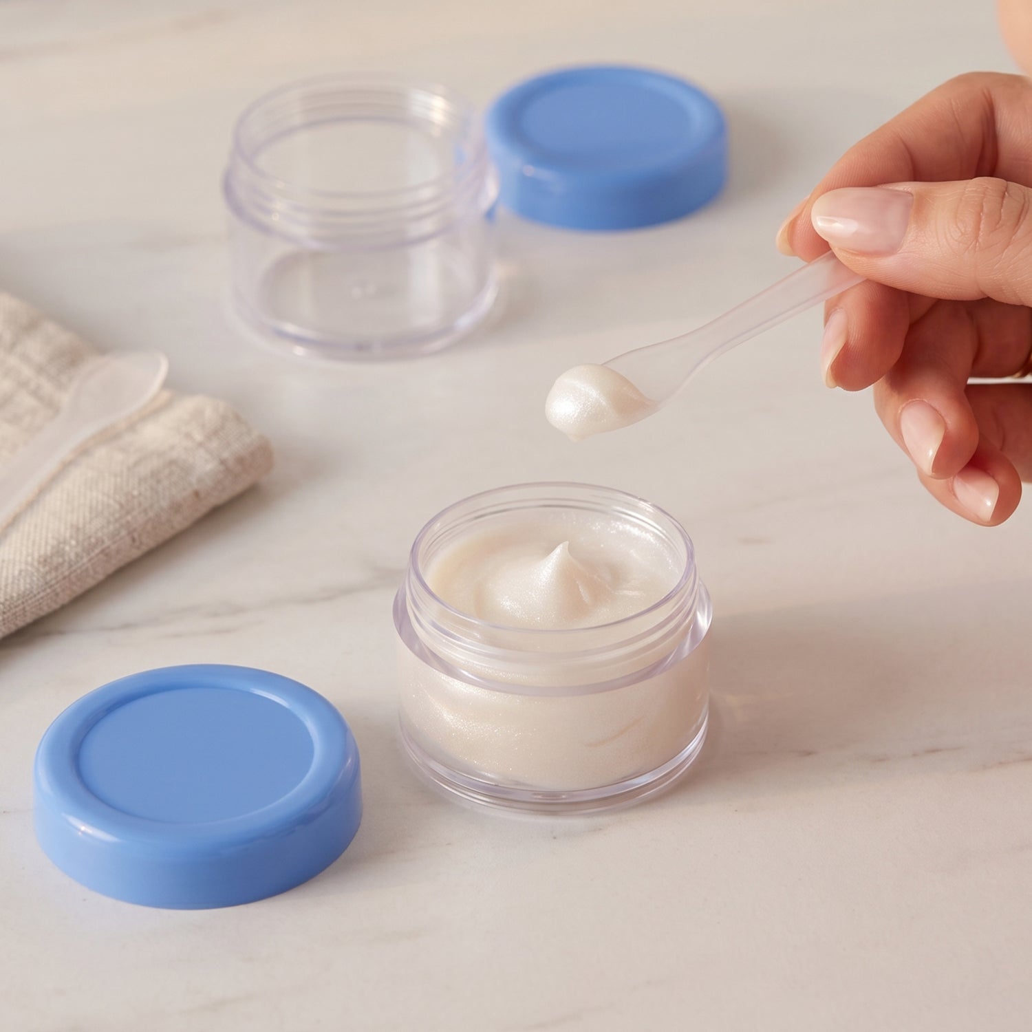 Empty Plastic Cosmetic Cream Jar Set with Spatula for Cream and Balm (2 Pc)