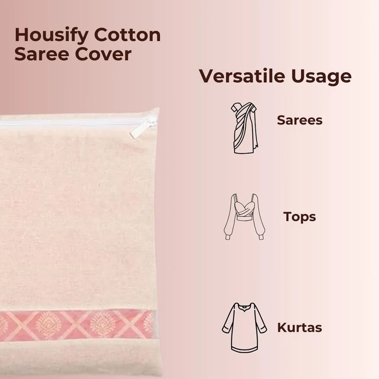 Zip Closure Saree Storage Bag (14.5×16.5 Cm, 1 Pc)