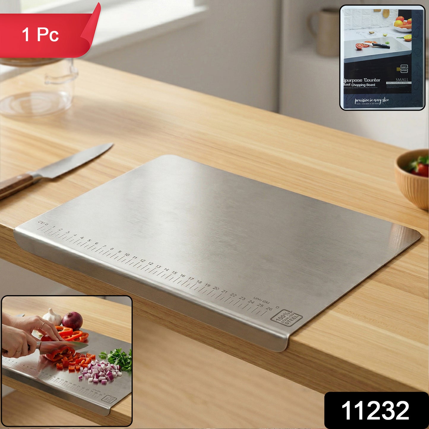 Steel cutting board for kitchen use