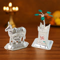 Kamdhenu Cow & Tulsi Plant Silver-Plated Pair – Divine Pooja Décor