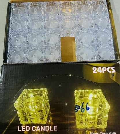 Set of 24 Square Crystal LED Tealight Candles | Battery Operated Flameless Decorative Lights | Warm Yellow Glow for Diwali, Pooja, Wedding, Home Décor, Parties & Festivals