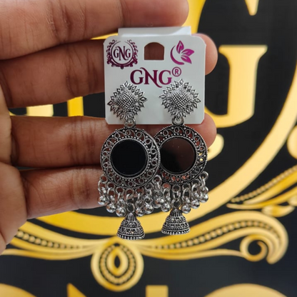 ELEGANT OXIDISED MIRROR JHUMKA EARRINGS