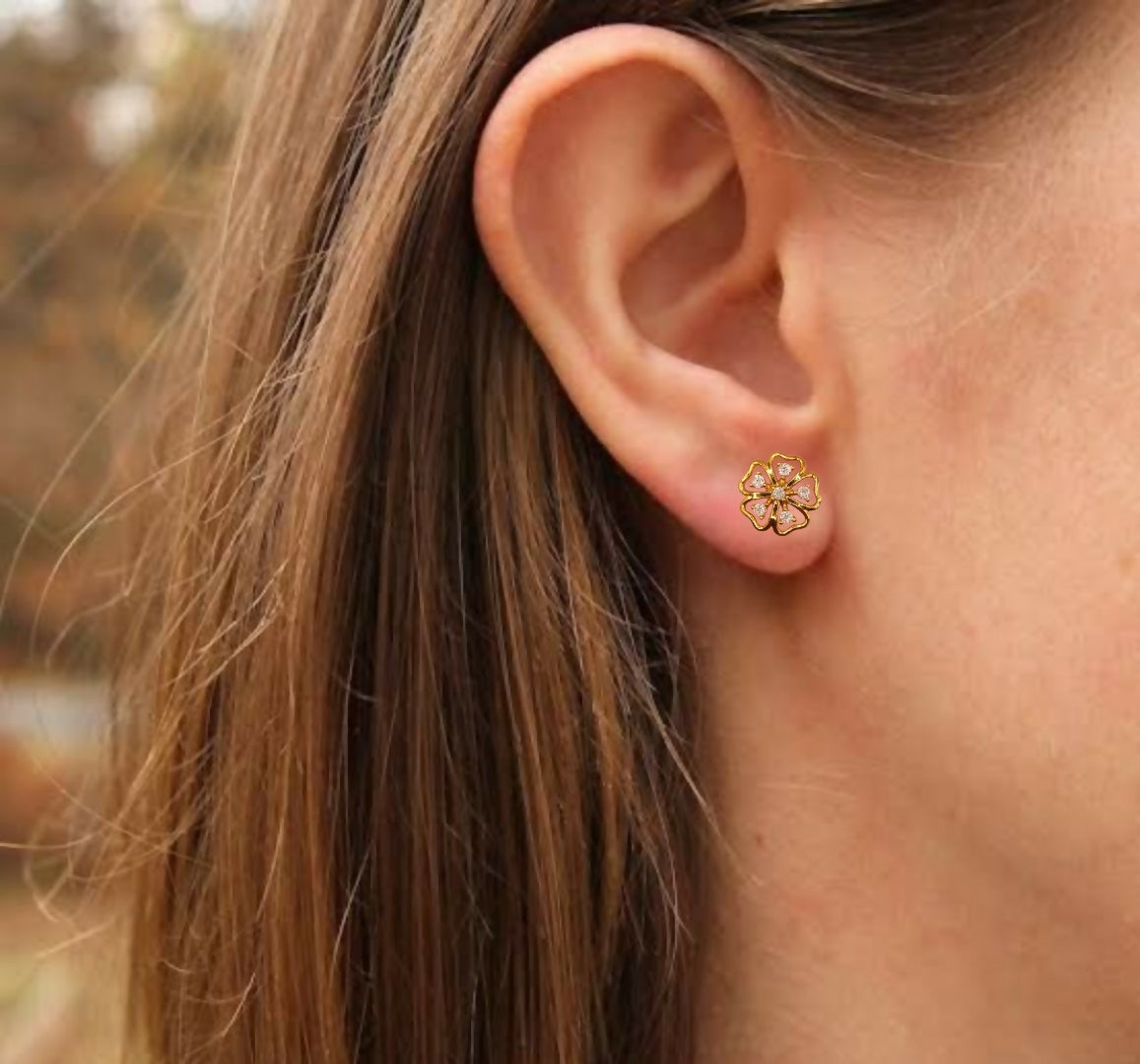 Gold-Plated AD Flower Stud Earrings for women & girls