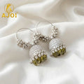 Silver Mint Green with Emerald Drops – Handcrafted Ethnic Earrings